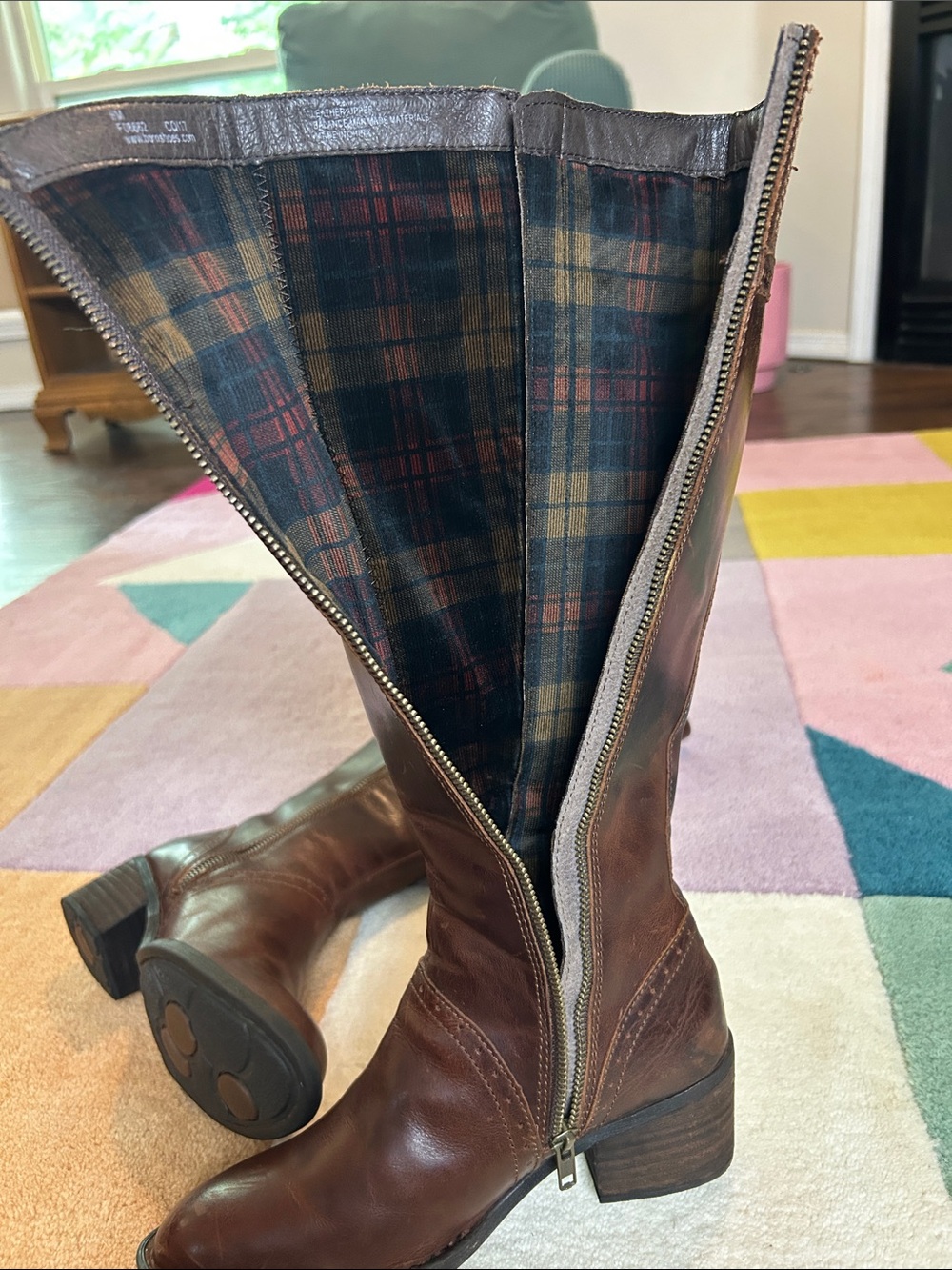 Born Poly Classic Brown Leather Knee-High Women's Riding Boots Double Zip Size 6 - Picture 14 of 17